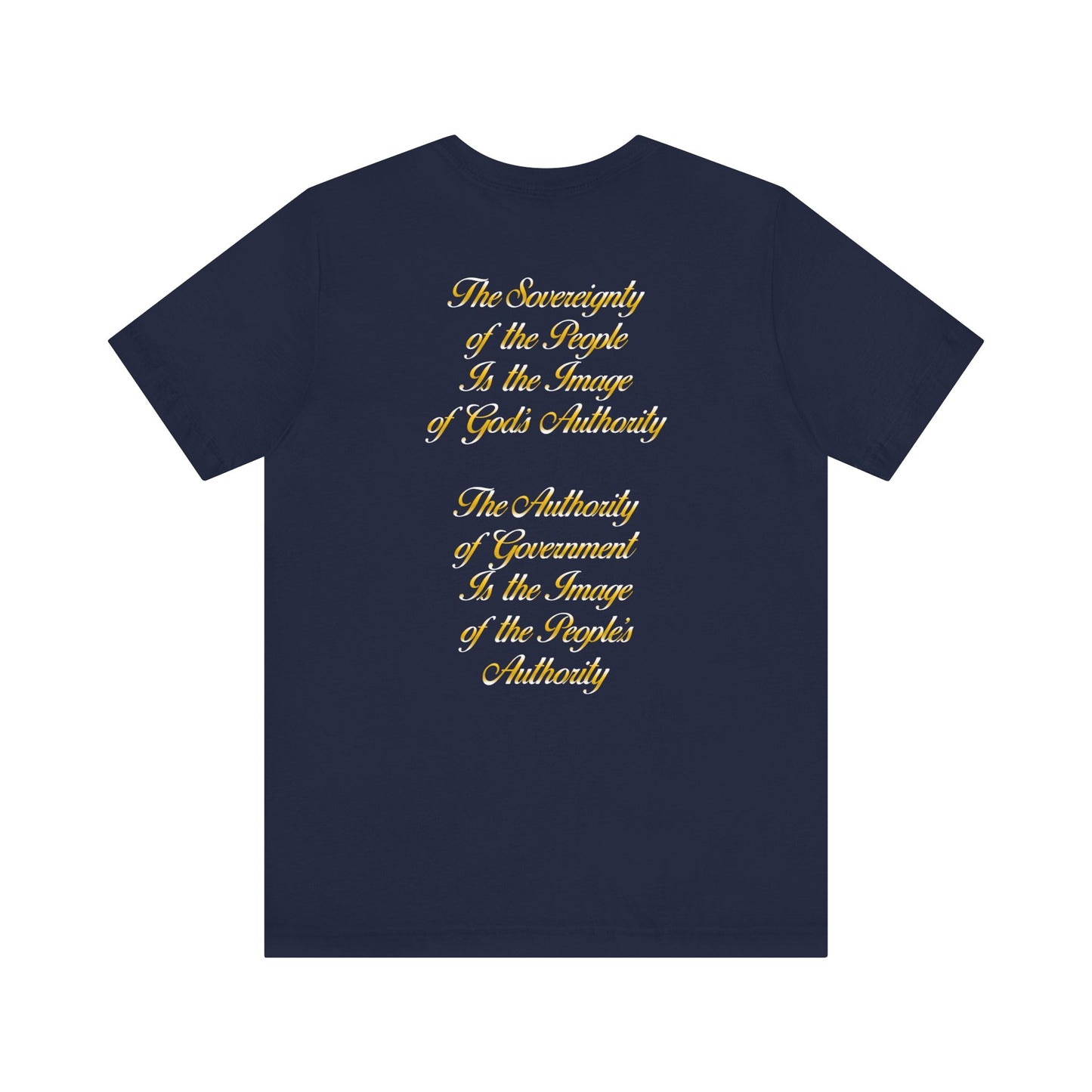 We the Sovereign People and American Bald Eagle, Text in Graduated Gold, on a Black or Navy Blue Shirt