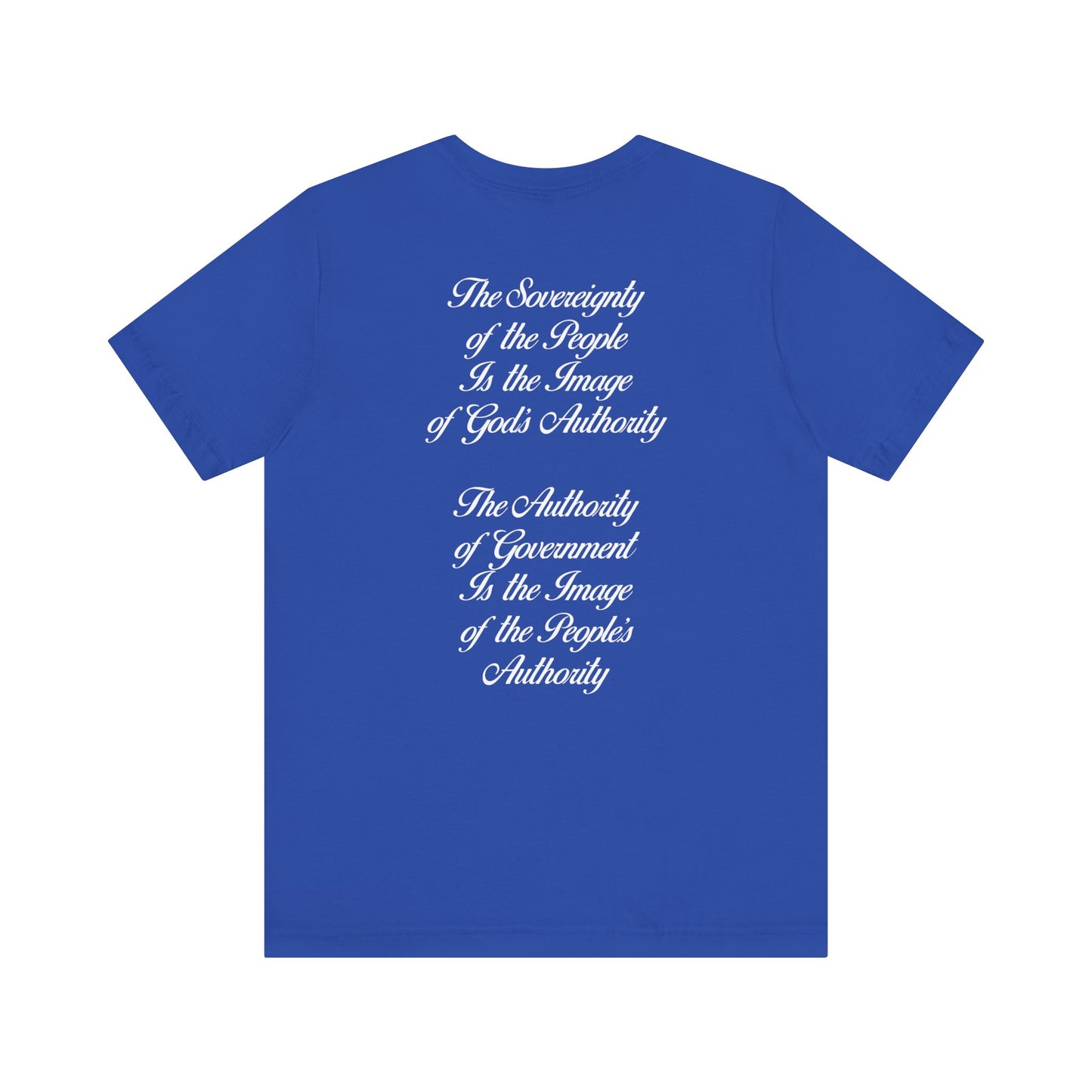 We the Sovereign People and American Bald Eagle, Text in White, on a Black or Royal Blue Shirt