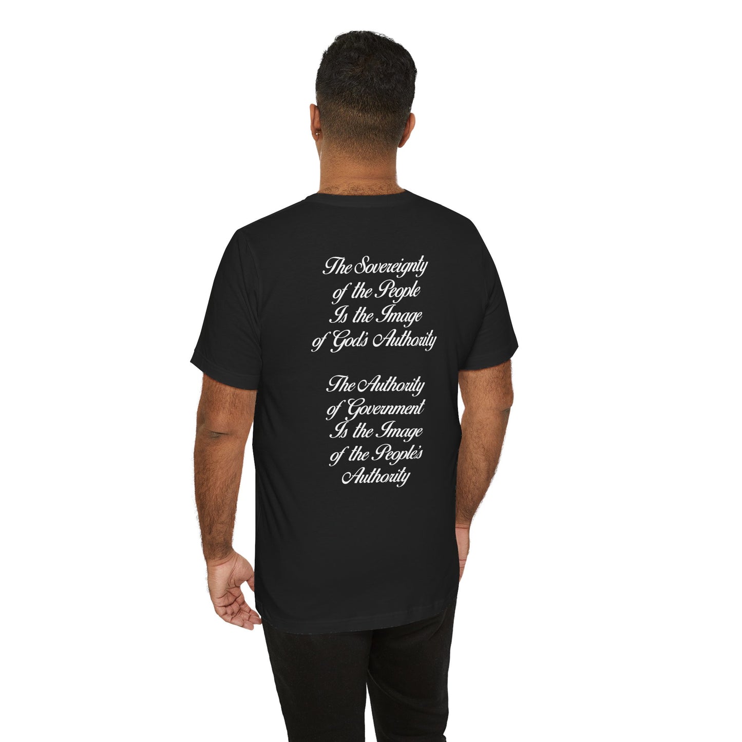 We the Sovereign People and American Bald Eagle, Text in White, on a Black or Royal Blue Shirt