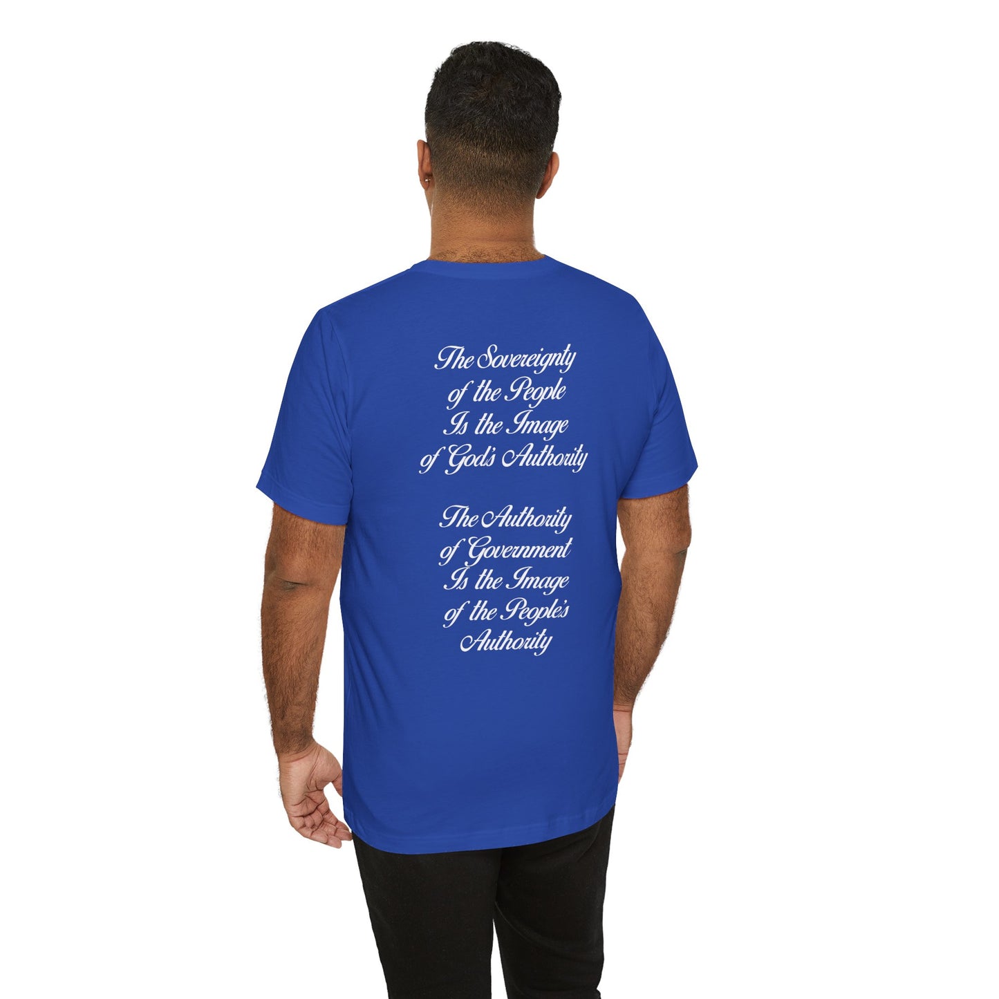 We the Sovereign People and American Bald Eagle, Text in White, on a Black or Royal Blue Shirt