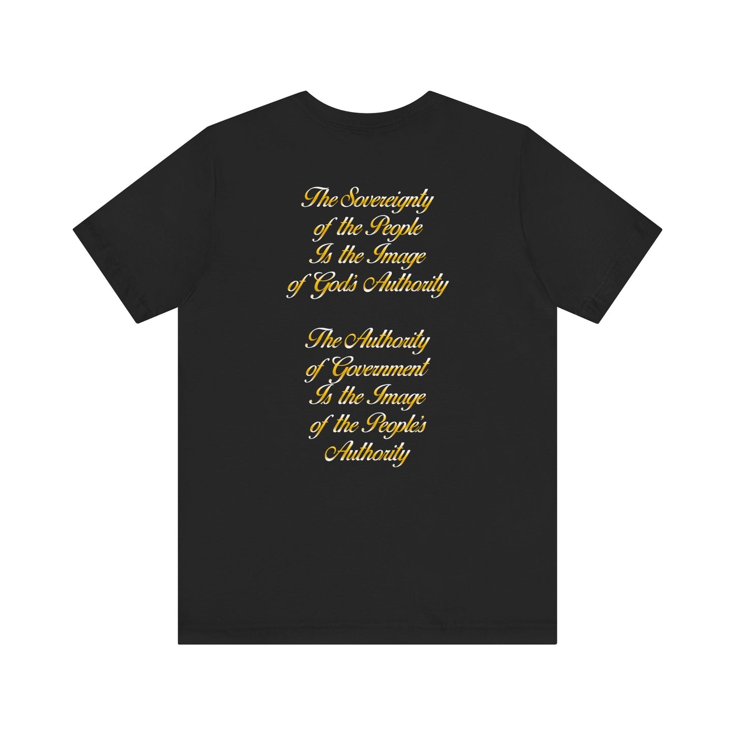 We the Sovereign People and American Bald Eagle, Text in Graduated Gold, on a Black or Navy Blue Shirt